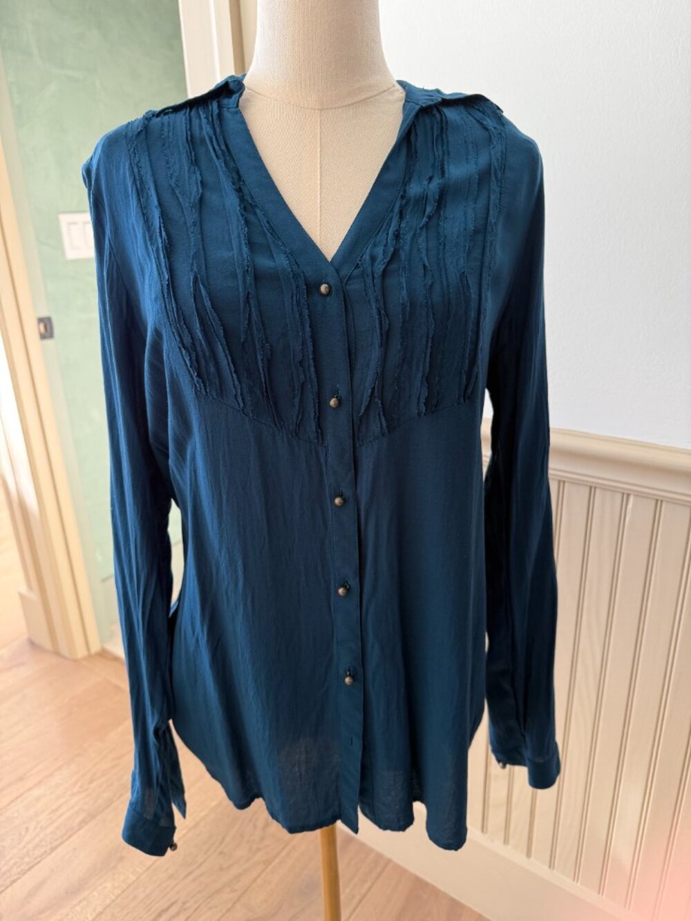 Long sleeve Royal Blue shirred Blouse.